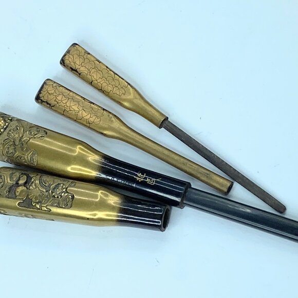 Japanese Kanzashi Kougai set of 2 Wooden Kimono Hair Ornament c1945 GS523